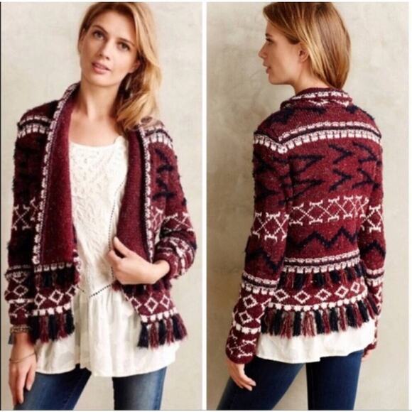 Anthropologie Sweaters - Anthropologie MOTH Veras Fringe Aztec Cardigan Sweater Boho Western Size Medium